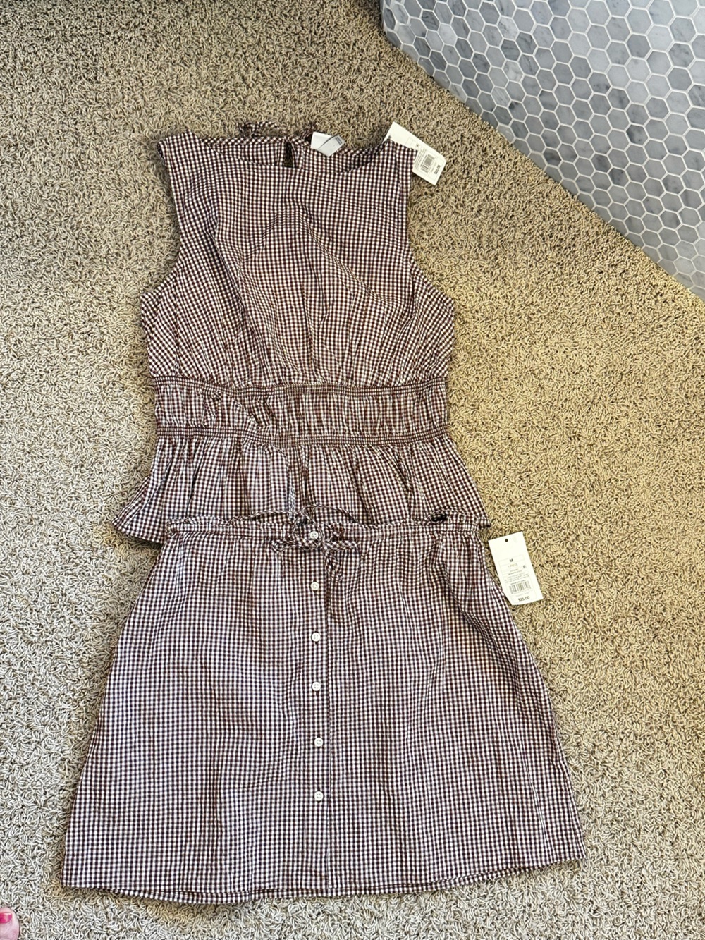 A NEW DAY size MEDIUM Seersucker Brown/White Peplum Hem Top & Skirt NEW! - Picture 13 of 15